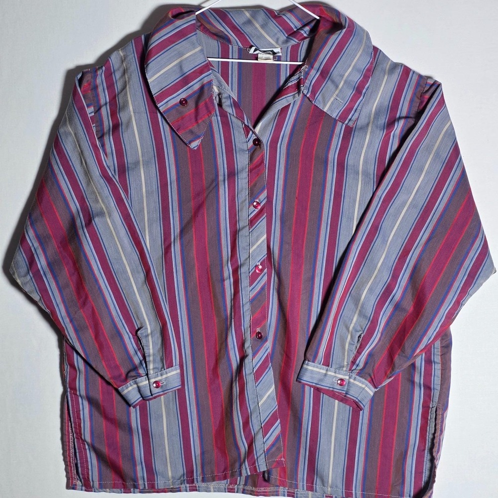 True Vintage 70s TAB Striped Wide Collar Disco Shirt Purple Pink 42